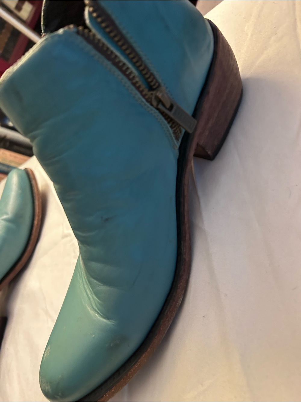 LIBERTY Black Teal Leather Ankle Booties - Picture 7 of 12